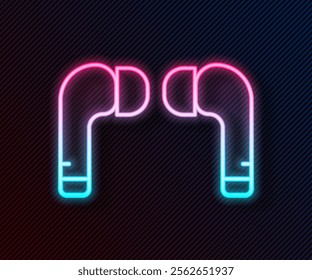 Glowing neon line Air headphones icon icon isolated on black background. Holder wireless in case earphones garniture electronic gadget.  Vector Illustration