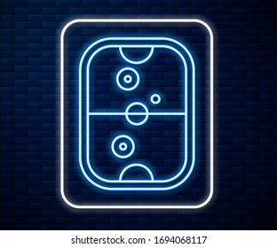 Glowing neon line Air hockey table icon isolated on brick wall background.  Vector Illustration