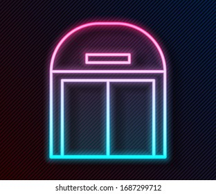 Glowing Neon Line Aircraft Hangar Icon Isolated On Black Background.  Vector Illustration