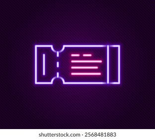 Glowing neon line Airline ticket icon isolated on black background. Plane ticket. Colorful outline concept. Vector