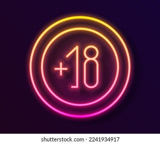 Glowing neon line Alcohol 18 plus icon isolated on black background. Prohibiting alcohol beverages.  Vector Illustration