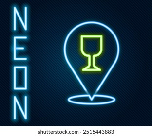 Glowing neon line Alcohol or beer bar location icon isolated on black background. Symbol of drinking, pub, club, bar. Colorful outline concept. Vector Illustration
