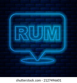 Glowing neon line Alcohol drink Rum bottle icon isolated on brick wall background.  Vector