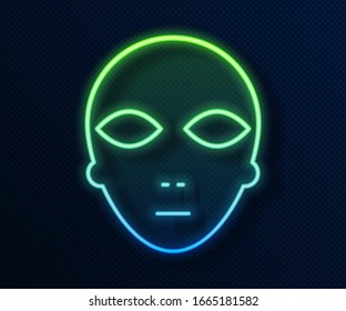 Glowing neon line Alien icon isolated on blue background. Extraterrestrial alien face or head symbol.  Vector Illustration