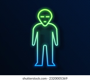Glowing neon line Alien icon isolated on blue background. Extraterrestrial alien face or head symbol.  Vector Illustration