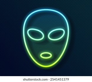 Glowing neon line Alien icon isolated on black background. Extraterrestrial alien face or head symbol.  Vector