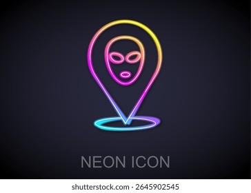 Glowing neon line Alien icon isolated on black background. Extraterrestrial alien face or head symbol.  Vector