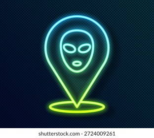 Icono alienígena de línea de neón brillante aislado sobre fondo negro. Cara extraterrestre alienígena o símbolo de la cabeza.  Vector