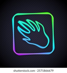 Glowing neon line Alligator crocodile paw footprint icon isolated on black background.  Vector