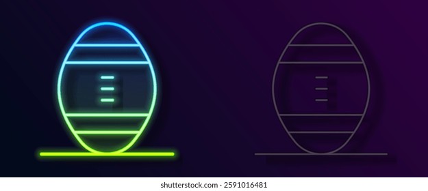 Glowing neon line American Football ball icon isolated on black background. Rugby ball icon. Team sport game symbol.  Vector