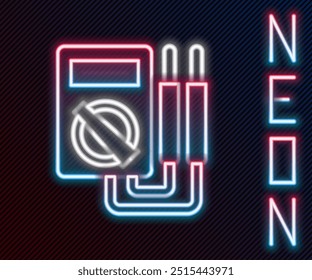Glowing neon line Ampere meter, multimeter, voltmeter icon isolated on black background. Instruments for measurement of electric current. Colorful outline concept. Vector Illustration