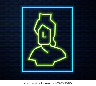 Glowing neon line Ancient bust sculpture icon isolated on brick wall background.  Vector