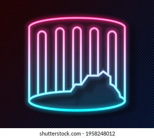 Glowing neon line Ancient column icon isolated on black background.  Vector