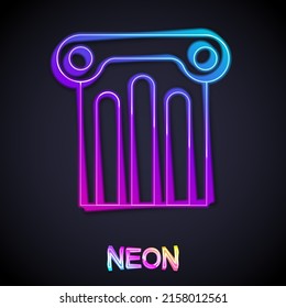 Glowing neon line Ancient column icon isolated on black background.  Vector
