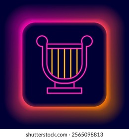 Glowing neon line Ancient Greek lyre icon isolated on black background. Classical music instrument, orhestra string acoustic element. Colorful outline concept. Vector