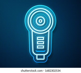 Icono del molino de ángulo de neón brillante aislado en fondo azul. Ilustración vectorial