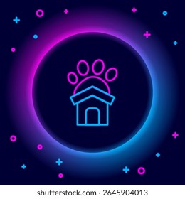 Glowing neon line Animal shelter house icon isolated on black background. Colorful outline concept. Vector