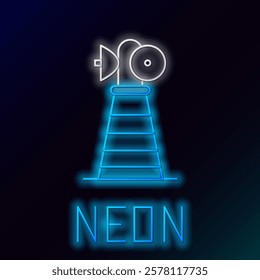 Glowing neon line Antenna icon isolated on black background. Radio antenna wireless. Technology and network signal radio antenna. Colorful outline concept. Vector