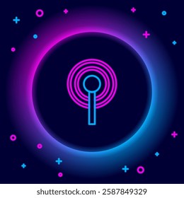 Glowing neon line Antenna icon isolated on black background. Radio antenna wireless. Technology and network signal radio antenna. Colorful outline concept. Vector