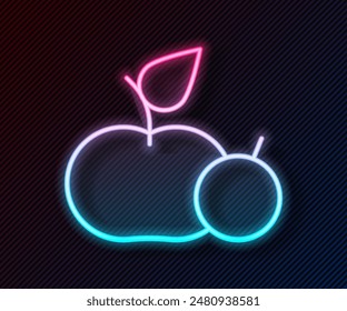 Icono de Apple de línea de neón brillante aislado sobre fondo negro. Exceso de peso. Menú de dieta saludable. Aptitud dieta manzana.  Vector