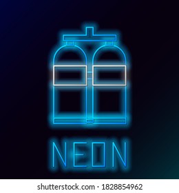 Glowing neon line Aqualung icon isolated on black background. Oxygen tank for diver. Diving equipment. Extreme sport. Diving underwater equipment. Colorful outline concept. Vector