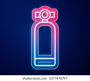 Glowing neon line Aqualung icon isolated on blue background. Oxygen tank for diver. Diving equipment. Extreme sport. Diving underwater equipment.  Vector