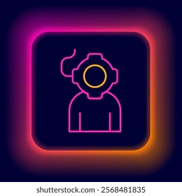 Glowing neon line Aqualung icon isolated on black background. Diving helmet. Diving underwater equipment. Colorful outline concept. Vector