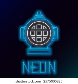 Glowing neon line Aqualung icon isolated on black background. Diving helmet. Diving underwater equipment. Colorful outline concept. Vector