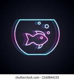 Glowing neon line Aquarium with fish icon isolated on black background. Round glass aquarium. Aquarium for home and pets.  Vector