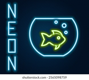 Glowing neon line Aquarium with fish icon isolated on black background. Round glass aquarium. Aquarium for home and pets. Colorful outline concept. Vector