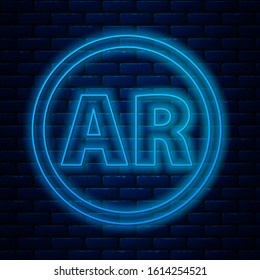 Glowing neon line Ar, augmented reality icon isolated on brick wall background.  Vector Illustration
