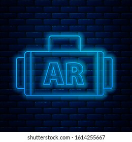 Glowing neon line Ar, augmented reality icon isolated on brick wall background.  Vector Illustration
