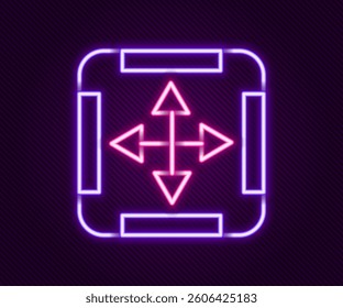 Glowing neon line Area measurement icon isolated on black background. Colorful outline concept. Vector