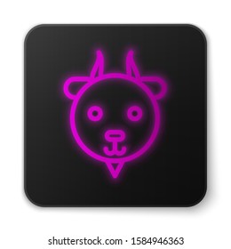 Glowing neon line Aries zodiac sign icon isolated on white background. Astrological horoscope collection. Black square button. Vector Illustration