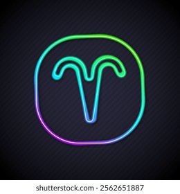 Glowing neon line Aries zodiac sign icon isolated on black background. Astrological horoscope collection.  Vector