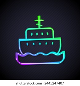 Glowing neon line Ark of noah icon isolated on black background. Wood big high cargo.  Vector