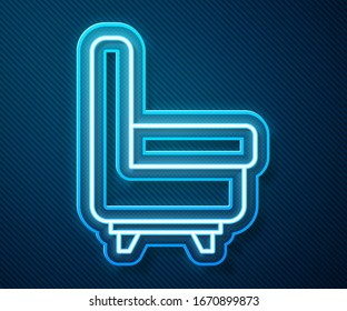 Glowing neon line Armchair icon isolated on blue background.  Vector Illustration