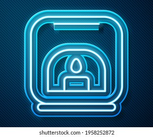 Glowing neon line Aroma lamp icon isolated on blue background.  Vector Illustration