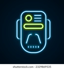 Glowing neon line Artificial intelligence robot icon isolated on black background. Machine learning, cloud computing. Colorful outline concept. Vector