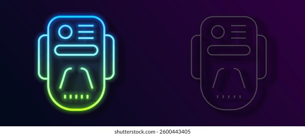 Glowing neon line Artificial intelligence robot icon isolated on black background. Machine learning, cloud computing.  Vector
