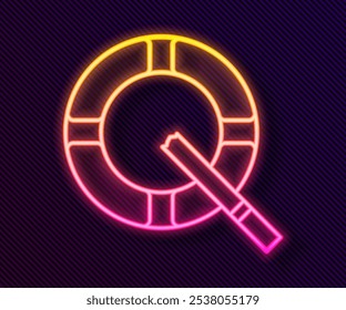 Glowing neon line Ashtray with cigarette icon isolated on black background.  Vector