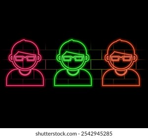 Glowing neon line Assistant icon isolated on brick wall background. Vector Illustration.