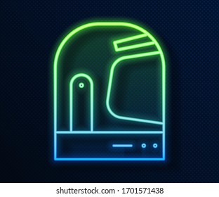 Glowing neon line Astronaut helmet icon isolated on blue background.  Vector Illustration