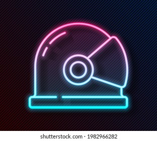 Glowing neon line Astronaut helmet icon isolated on black background.  Vector