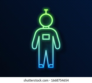 Glowing neon line Astronaut icon isolated on blue background.  Vector Illustration