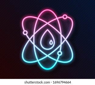 Glowing neon line Atom icon isolated on black background. Symbol of science, education Vector Illustration