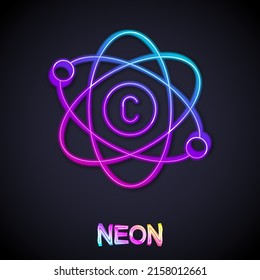 Glowing neon line Atom icon isolated on black background. Symbol of science, education, nuclear physics, scientific research.  Vector