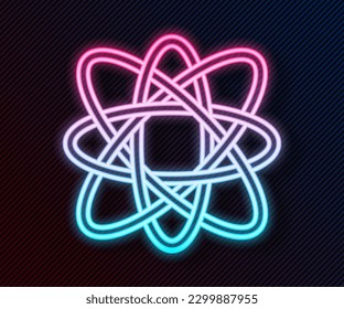 Glowing neon line Atom icon isolated on black background. Symbol of science, education, nuclear physics, scientific research.  Vector