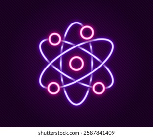 Glowing neon line Atom icon isolated on black background. Symbol of science, education, nuclear physics, scientific research. Colorful outline concept. Vector