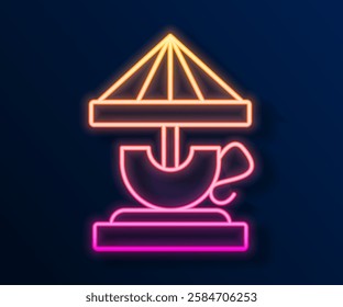 Glowing neon line Attraction carousel icon isolated on black background. Amusement park. Childrens entertainment playground, recreation park.  Vector